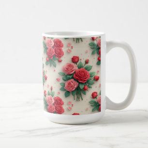 Taza De Café Ramos de rosas rosadas y rojas elegantes