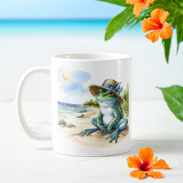 Taza De Café Rana acuática de verano en la playa (Subido por el creador)