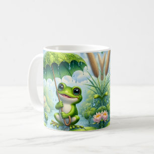 Taza De Café Rana adorable con paraguas