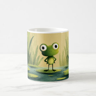 Taza De Café Rana Adorable en Hoja de Nenúfar – Arte de Dibujos