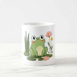 Taza De Café Rana adorable entre los nenúfares