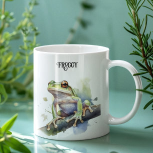 Taza De Café Rana arborícola acuarela linda, personalizada