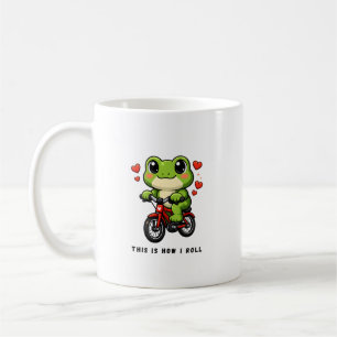 Taza De Café Rana Ciclista Adorable   Arte de Rana Kawaii en Bi