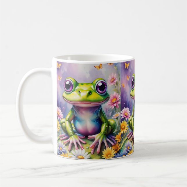 Taza De Café Rana con arte digital de flores (Izquierda)