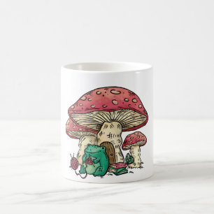 Taza De Café Rana Cottagecore con casa de hongos