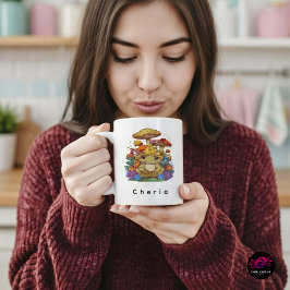 Taza De Café Rana Cottagecore con Flores y Hongos