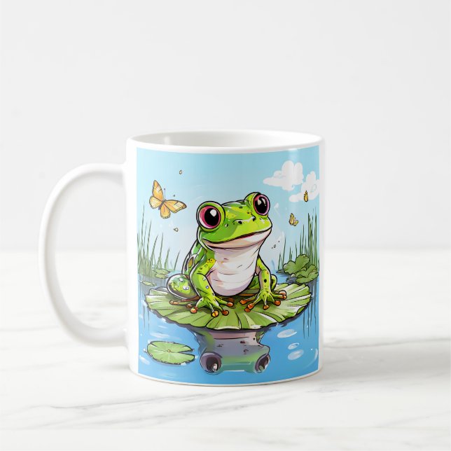 Taza De Café Rana cúrcuta en un Lily Pad Cute Personalizada (Izquierda)