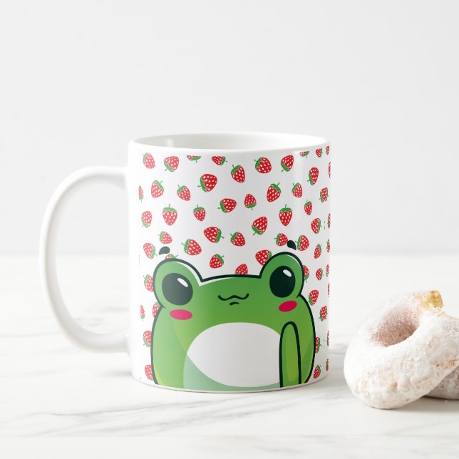 Taza De Café Rana de fresa de Kawaii (Con donut)