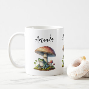 Taza De Café Rana debajo de una seta, naturaleza linda