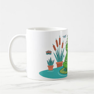 Taza De Café Rana Divertida Navegando en Teléfono Inteligente