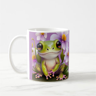Taza De Café Rana dulce en flores