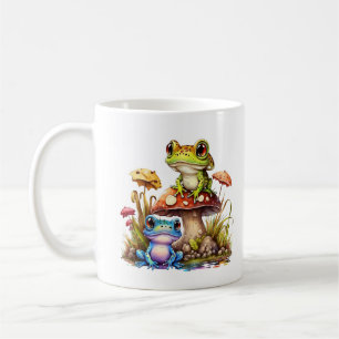 Taza De Café Rana dulce sobre toadstools café té