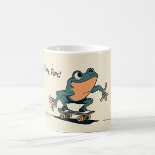 Taza De Café Rana en monopatín – Arte de animal de dibujos anim
