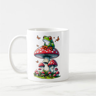Taza De Café Rana en toadstool - Escena de bosque encantada