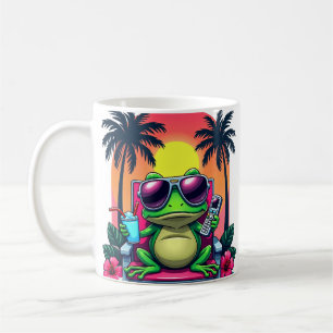 Taza De Café Rana Gruñona Vaporwave Tropical Retro Flip Phon Y2
