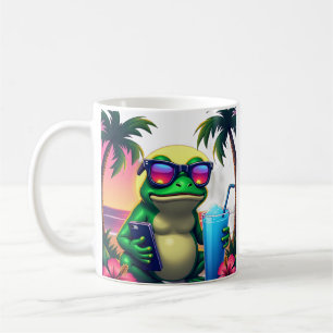 Taza De Café Rana gruñona Y2K Vaporwave Retro Atardecer Tropica