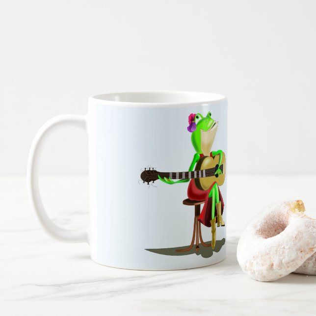 Taza De Café Rana Jugando Guitar Funny Mug (Con donut)