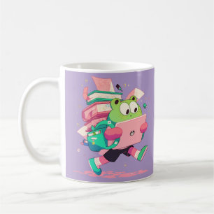 Taza De Café Rana linda de vuelta a la escuela con libros y moc