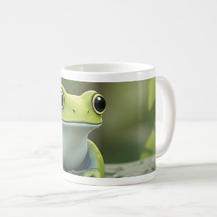 Taza De Café Rana Verde Adorable en Hoja