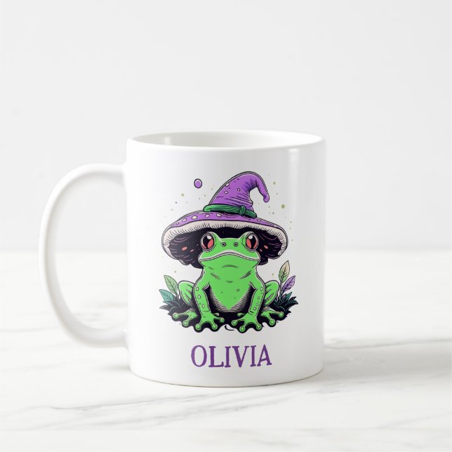Taza De Café Rana verde con Gorra de bruja morada (Izquierda)