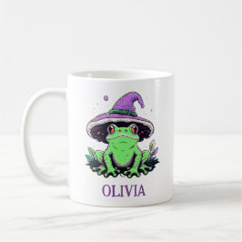 Taza De Café Rana Verde con Sombrero de Bruja Morado