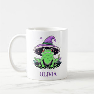 Taza De Café Rana Verde con Sombrero de Bruja Morado