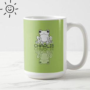 Taza De Café Rana verde linda reflexión Doodle nombre personali