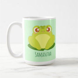 Taza De Café Rana Verde Sentada En Hojas