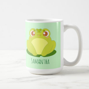 Taza De Café Rana Verde Sentada En Hojas