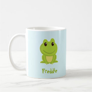 Taza De Café Rana verde suave en azul