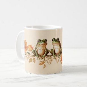 Taza De Café Ranas de otoño y elegancia floral