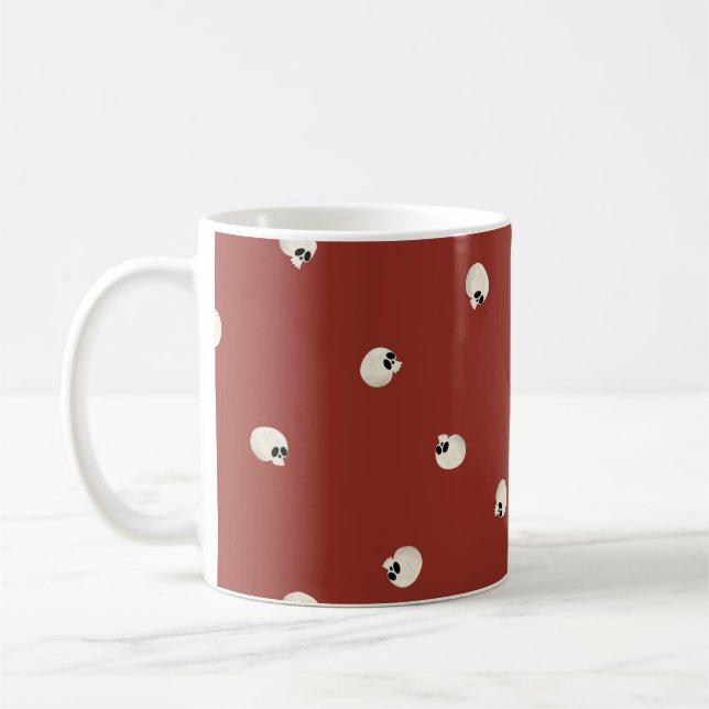 Taza De Café Random Cute Kawaii Skull Dots red (Izquierda)