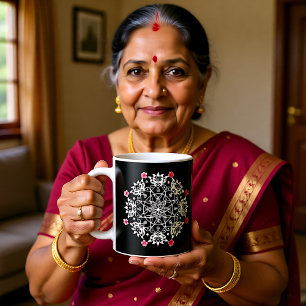 Taza De Café Rangoli blanco con hibisco
