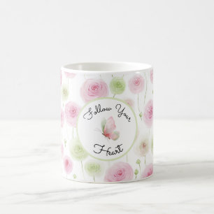 Taza De Café Ranunculus Rosa Menta Bonito  