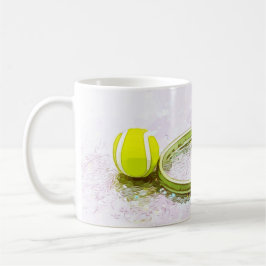 Taza De Café Raqueta de tenis y acuarela de bola