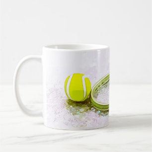 Taza De Café Raqueta de tenis y acuarela de bola