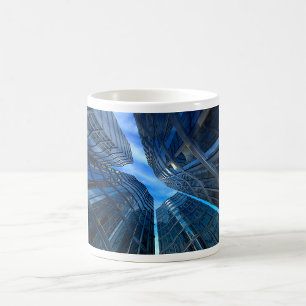 Taza De Café Rascacielos de Vidrio Azul Urbanismo Futurista