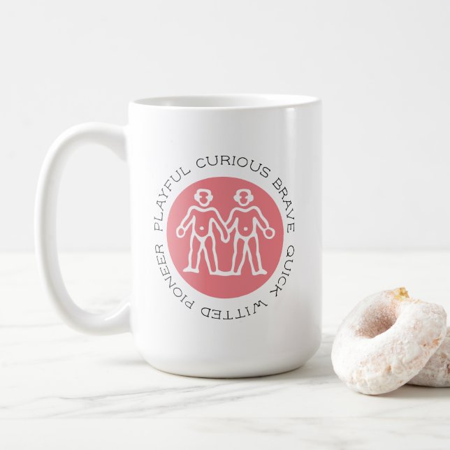 Taza De Café Rasgos de Géminis rosados cúbiertos Zodiac Mug (Con donut)