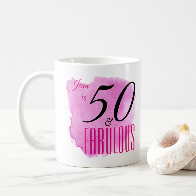 Taza De Café Raspberry Paint Splash Design 50 y Fabuloso Fiesta (Con donut)