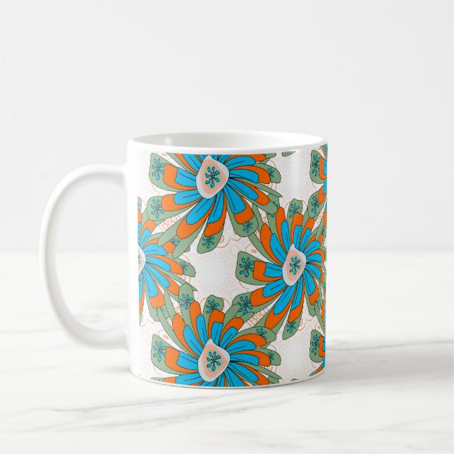 Taza De Café Raster floral con flores abstractas. Abstr (Izquierda)
