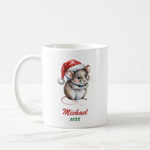 Taza De Café Rata de Navidad personalizada con sombrero de Sant