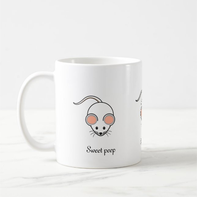 Taza De Café Ratón blanco y caligrafía (Izquierda)