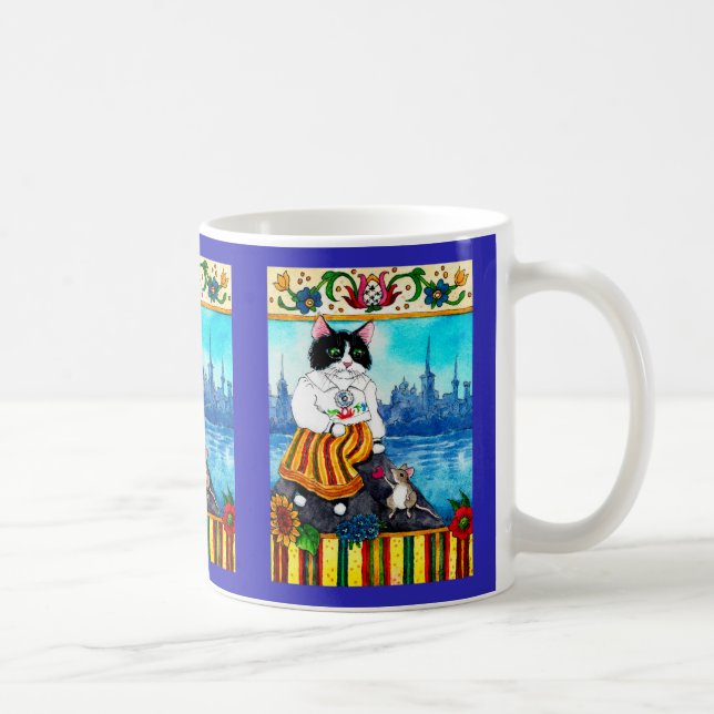 Taza De Café Ratón de gato lindo Mugre folclórica estonia (Derecha)