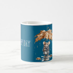 Taza De Café Ratón de Hoja de Paraguas de Día Lluvioso Azul