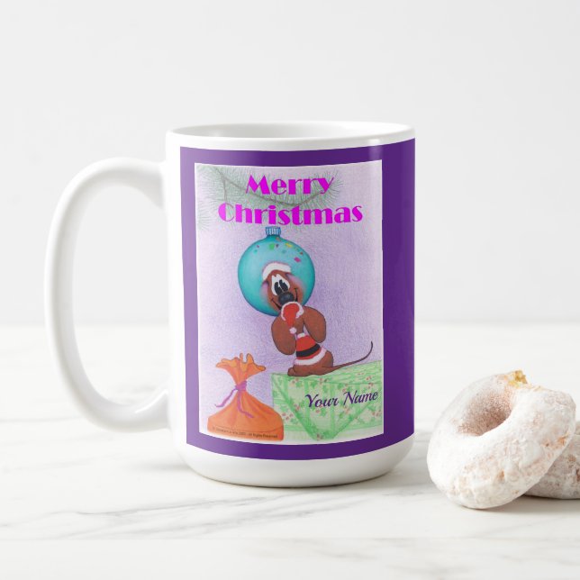 Taza De Café Ratón de Navidad desea Feliz Navidad  (Con donut)