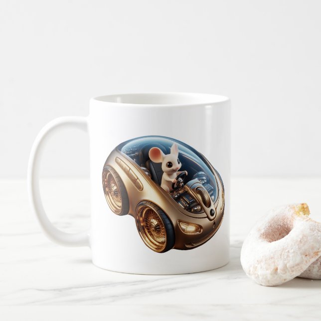 Taza De Café Ratón dorado móvil: una pequeña misión del ratón (Con donut)