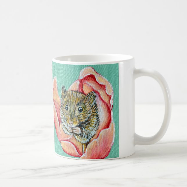 Taza De Café Ratón en una pintura de tulipanes (Derecha)