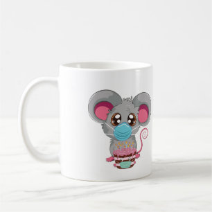 Taza De Café Ratón kawaii con máscara facial con pastel