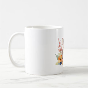 Taza De Café Ratón lindo con flores estilo acuarela