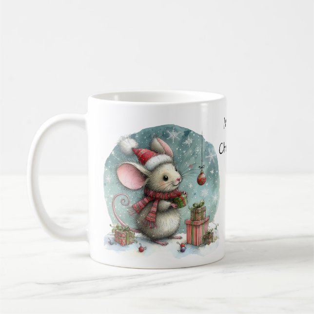 Taza De Café Ratón lindo en Sombrero de Santa con regalos envue (Izquierda)